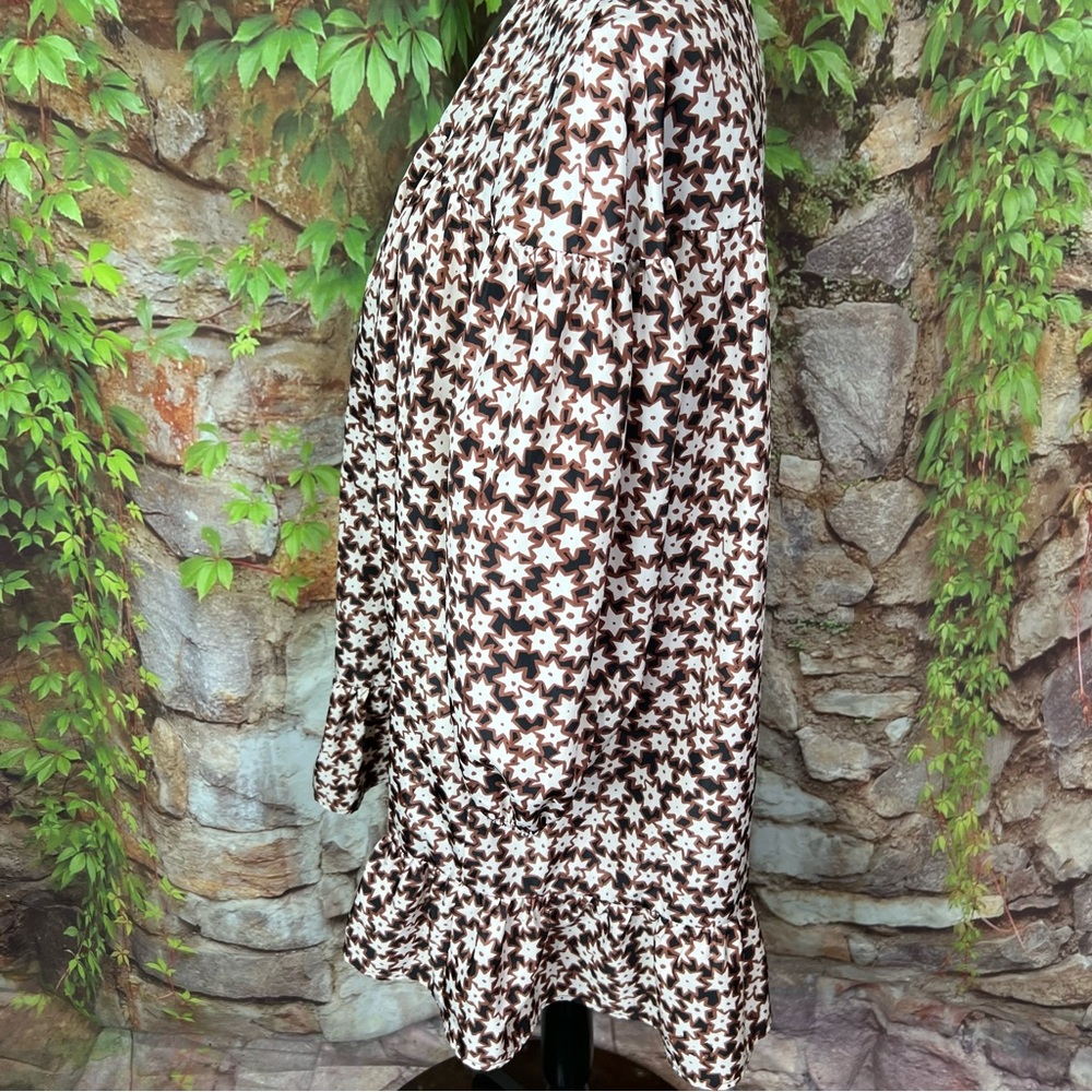 ANTHROPOLOGIE Quiet Luxury Cocoa Star Dot Print Mini Swing Dress, L - Picture 7 of 10